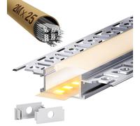 LASLUX Lot de 25 profilés LED pour cloison sèche - 2 m - Pour bandes LED de 20 mm - Profilés encastrés en aluminium pour cloison sèche, canal LED, diffuseur, plafond, mur, éclairage indirect (profil