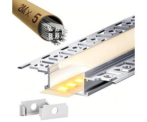 LASLUX Lot de 5 profilés LED pour cloison sèche - 2 m - Pour bandes LED de 20 mm - Profilés encastrés en aluminium pour cloison sèche, canal LED, diffuseur, plafond, mur, éclairage indirect (profil