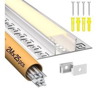 LASLUX Profil pour cloison sèche en aluminium pour rail de bande, canal encastré et diffuseur en saillie pour éclairage indirect Decker (Fliesenprofil 61.8 * 13.8mm, 2m × 25 Stück = 50m)