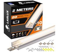 LASLUX Profile Alu pour Ruban LED 10 x 2m, Profilé Aluminium LED pour Plafonds Forme en U L2000x17.4x7mm, Canal Led et Diffuseur LED avec Embouts, Clips de Montage en Métal (U-2M, 10)