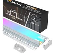 LASLUX Profilé Aluminium LED 2 m × 5 (10 m) Encastré pour Carrelage et Placo 9-12,5 mm, Profilé LED Encastrable pour Bandes LED jusqu’à 20 mm avec Diffuseur Blanc Lait et Embouts de Montage