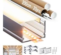 LASLUX Profilé Aluminium LED 2 m - Lot de 20, profile alu pour ruban led jusqu’à 25 mm, rail en aluminium avec diffuseur pour une diffusion homogène de la lumière (2m 20 pièces)