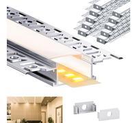 LASLUX Profilé Aluminium Led Aluminium 10 * 2m(20m) Profilé U-Forme pour Carrelage Led, Compact Finition Professionnelle avec Blanc Laiteux Couvercle,Embouts,Clips de Montage en MéTal