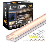 LASLUX Profilé LED Aluminium 2m*10pc(20m) Encadrable Diffuseur Transparent Profilé en U Encastrable Placo Rail Baguette Aluminium pour Ruban Cache Étanche Plafond Profilé LED