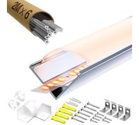 LASLUX Profile LED Angle Aluminium 6 x 2M - V-Shape Trimmable Profile for LED Strips, with Diffuser, End Caps and Metal Mounting Clips