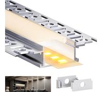 LASLUX Profilé LED Encastrable pour Placo 2m, Profilé Aluminium 64,2×13,8mm Compatible Ruban ≤20mm, Rail LED avec Diffuseur