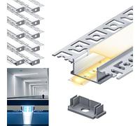 LASLUX Profile Transparent Alu pour Ruban LED 10 x 2M Profilé Aluminium LED Profile avec Couvercle Blanc Crème Canal aluminium Led et Diffuseur LED (10, SP44-U-Profilé)