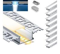 LASLUX Profile Transparent Alu pour Ruban LED 6 x 2M Profilé Aluminium LED V U forme Profile avec Couvercle Blanc Crème Canal aluminium Led et Diffuseur LED (6, SP44-U-Profilé)