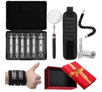 Lasnten Lot de 12 cadeaux pour homme, extracteur de vis endommagées, clé à douille, adaptateurs de perceuse électrique, câble d'extension de vilebrequin, bracelet magnétique, miroir d'inspection rond