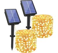 Laspi Guirlande Solaire Exterieur, lot de 2 Guirlande Lumineuse Solaire, 15m 150 LED, IP65 Améliorer Les Panneaux Solaires 8 Mode, pour Terrasse, Portail, Cour, Arbres, Barbecue, Mariage, Fête