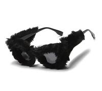 LASPOR Lunettes de Soleil Femme Velours Doux Punk Fourrure Oeil de Chat Peluche UV400 Fait Main Lunettes de Fête Noir Blanc