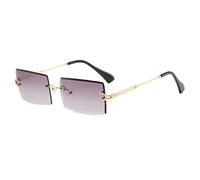 LASPOR Lunettes de soleil rectangulaires sans monture rétro pour homme et femme Verres teintés Métal doré Sans monture Vintage, Violet et gris, One Size