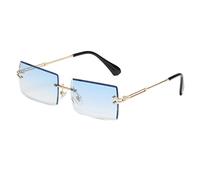 LASPOR Lunettes de soleil rectangulaires sans monture rétro pour homme et femme Verres teintés Métal doré Sans monture Vintage, Bleu/dor, One Size