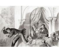 L'assassinat le 14 avril 1865 du président Abraham Lincoln par John Wilkes Booth dans le théâtre Ford Washington pendant la pièce Our American Cousin. Après avoir tiré Lincoln Booth saute de la boîte