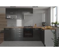 LASSEN Cuisine complete d'angle 240x165 cm avec plan de travail - Angles réversible - 8 éléments - Gris Matera
