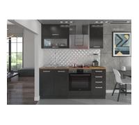 LASSEN Cuisine complète L 180 cm avec meuble four et plans de travail - 6 éléments - Gris Matera