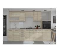 Lassen Cuisine Complete L 300 Cm Avec Demi-Colonne Four Et Hotte - Decor Chene Sonoma