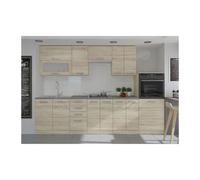 LASSEN CUISINE COMPLETE L 300 CM AVEC DEMI-COLONNE FOUR ET HOTTE - DECOR CHENE SONOMA