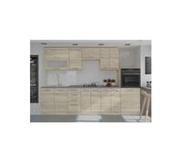 LASSEN Cuisine complete L 300 cm avec demicolonne four et hotte Décor chene sonoma