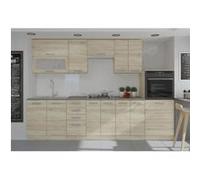 LASSEN Cuisine complete L 300 cm avec demicolonne four et hotte Décor chene sonoma