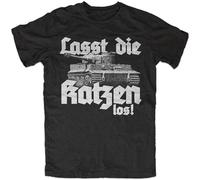 Lasst Die Katzen Los Print Unisex T-Shirts Men Tee Cotton Tops Black Shirt 3XL