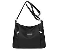 LassZone Sac à main à bandoulière imperméable pour femme - Multi-poches - En nylon - Léger - Sac fourre-tout décontracté, Noir , 11.8"x3.94"x.8.27"