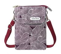 LassZone Sacs à main bandoulière mignons en toile Sac pour téléphone portable Portefeuille Motif feuilles Petite pochette à monnaie Sacs pour femmes et filles, Rouge/violet, 7.6*5.5*1.5inch