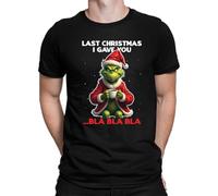 Last Christmas I Gave You Bla Bla Grinch T-shirt de Noël pour homme, Noir , S