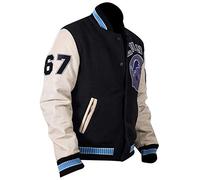 LAST HIDES Beverly Hills Cop Axel Foley Detrooit Lions Varsity Veste de baseball style Letterman Noir et crème, Beverly Hills Cop Laine avec manches PU, XL