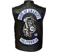 LAST HIDES Gilet de moto en cuir noir Sons of Anarchy Jax Teller Highway pour homme, SOA Gilet en cuir noir, XXL