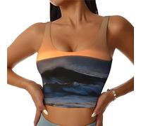 Last Sun Rays of Over The Sea Waves Gilet de sport pour femme Loisirs Randonnée Confortable Léger Élastique Gym Shirt, Noir , XL Taille courte