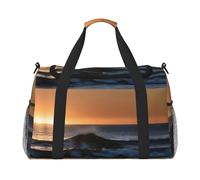 Last Sun Rays of Over The Sea Waves Sac de voyage à main - Grand sac fourre-tout réutilisable, parfait pour les activités de plein air, le sport, le camping et les courses, noir, One Size