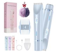 Lastlargely 2-in-1 Women's Body Shaver, Plothuge Shaver, Groin Trimmer for Men Women, Dual-Head Electric Razor for Underarms, Legs, Arms, IPX7 Waterproof, Wet & Dry Use (Blue)