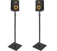 LASUK Lot de 2 Supports d'Enceinte Réglables en Hauteur de 115 à 140CM, Pieds Enceintes Satellites avec Gestion des Câbles, Supports de Haut-parleurs Jusqu'a 7KG, Support D'enceinte Universel, Noir