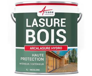 Lasure Bois Extérieur et Intérieur - Protection Bois Longue Durée Hydrofuge Anti-UV - Idéale Terrasse, Bardage, Chalet et Mobilier Bois - 1 L Incolore - ARCANE INDUSTRIES