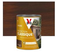 V33 Lasure Bois extérieur Chêne foncé - Protection Classique 4 ans - Protège du grisaillement - Direct bois neufs ou anciens - Texture anti-goutte - 0,75L