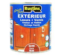 Lasure Satinée pour bois Extérieur et Intérieure Teck, Séchage Rapide Finition Vernis Teinté 2.5L - 35m² (Rustins)