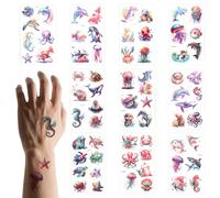 lasuroa 10 Feuilles Planches Tatouages Temporaires Animaux Marins | Imperméables l'Aquarelle Représentant Vie Marine Garçons Filles Adultes Bras Épaules Décoration Fêtes d'Anniversaire