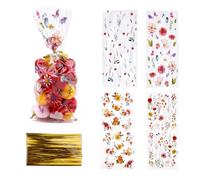 lasuroa 100pcs Sachets Fleurs Sauvages, 4 Modèles avec 100 Attaches Torsadées Sacs Cadeaux pour Fleurs pour Fêtes Anniversaires Mariages et Printemps Sachets Cadeaux Tissu Colorés