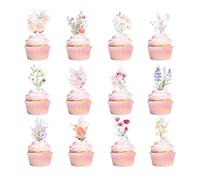 lasuroa 12 Décorations Fête D'anniversaire à Fleurs Sauvages, de Cupcakes à Fleurs Multicolores Décorations de Fête pour Filles Femmes Anniversaires Baby Shower