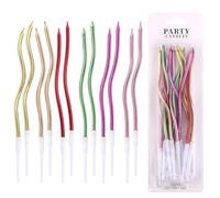 lasuroa 12pcs Bougies Spirales, Bougies Ondulées Torsadées Fines et Longues pour Gâteau D'Anniversaire Décoration de Cupcakes avec Support pour Anniversaire de Mariage (Colorées)