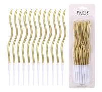 lasuroa 12pcs Bougies Spirales pour Gâteau, Bougies Minces Longues Torsadées avec Support pour Anniversaire, Mariage, Fête, Décoration Cupcake (Or)