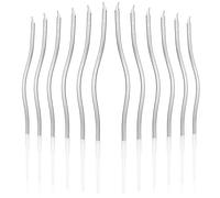 lasuroa 12pcs Bougies Spirales pour Gâteau, Bougies Minces Longues Torsadées avec Support pour Anniversaire, Mariage, Fête, Décoration Cupcake (Argent)