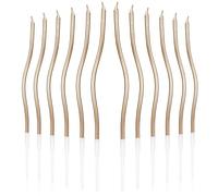 lasuroa 12pcs Bougies Spirales pour Gâteau, Bougies Minces Longues Torsadées avec Support pour Anniversaire, Mariage, Fête, Décoration Cupcake (Champagne Or)