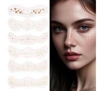 lasuroa 12pcs Paillettes Visage Patchs Maquillage Taches Rousseur, 6 Designs Taches Rousseur Dorées Autocollants Visage Étincelants Imperméables Tatouages Temporaires Étoiles Points Fleurs pour Femmes
