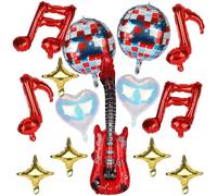 lasuroa 14pcs Ballons en Forme de Notes de Guitare, Boule Disco Guitare Étoiles à Quatre Branches et Cœurs Décorations pour Fêtes Sur Le Thème La Musique Anniversaires Concerts Événements à Thème