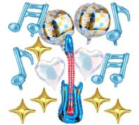 lasuroa 14pcs Ballons Forme Notes Guitare, Décorations Fête Musicale Boule Disco Étoile à Quatre Branches Cœur Balloons pour Concerts Anniversaires et Événements à Thème(Bleu)