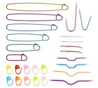 lasuroa 26pcs Ensemble Outils Tricot, 6 Styles Aiguilles Torsades 6 Marqueurs Mailles Tailles Variées 10 Compteurs Mailles 2 Gros Chas Courbées 2 Aiguille Gros Chas Bout Rond 70mm pour Crochet Couture