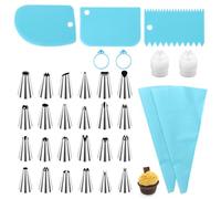 lasuroa 33pcs Douille pour Poche à Douille, Kit de Décoration de Gâteaux 24 Glaçage 2 Poches 2 Coupleurs 3 Raclettes 2 Attaches en Silicone pour Cupcakes Pâtisseries et Biscuits