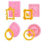 lasuroa 4pcs Moules en Silicone Forme de Cadre, Moule à Chocolat Forme Cadre Rose Mini Moule Argile Séchant à l'Air Moules Photo pour Décoration de Gâteaux Cupcakes Bonbons au Chocolat (4 Styles)